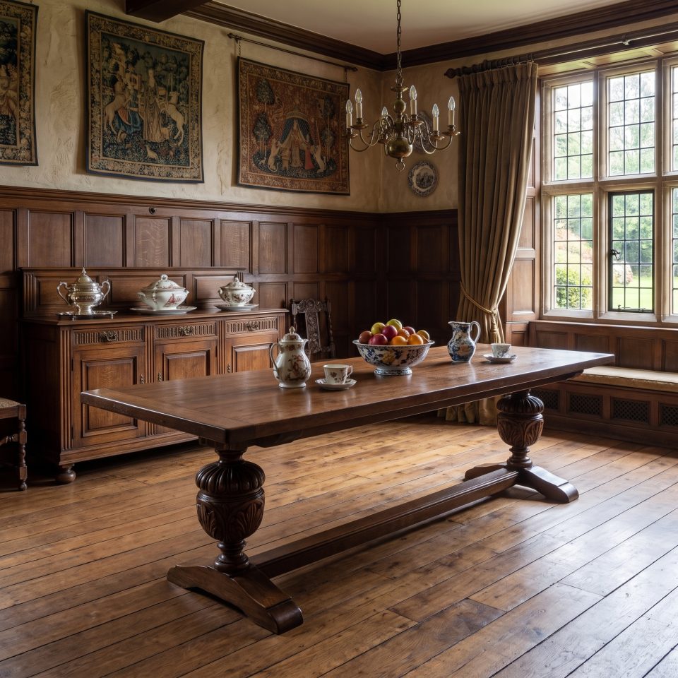 Large Jacobean Revival Oak Refectory Dining Table