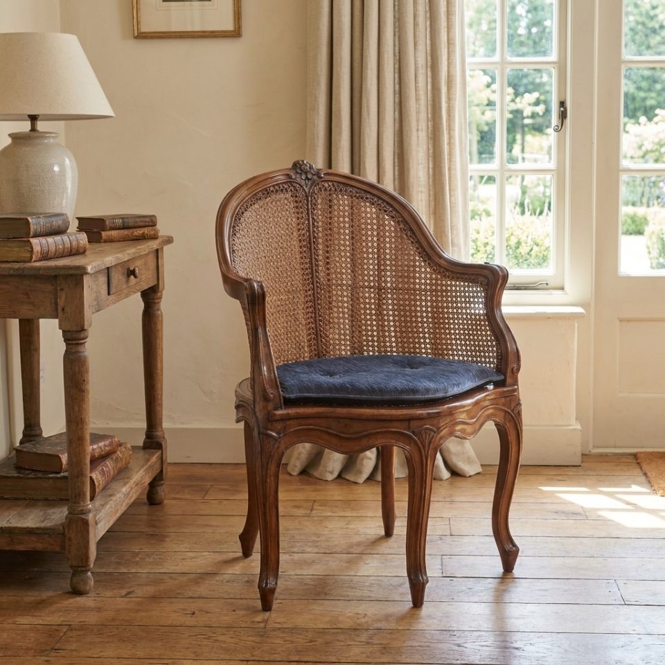 19th Century French Louis XV Style Walnut and Cane Tub Chair