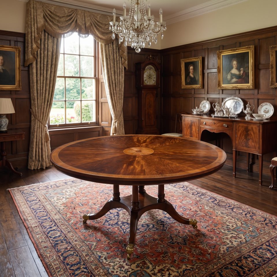 Regency Revival Brass-Inlaid Flame Mahogany Circular Dining Table