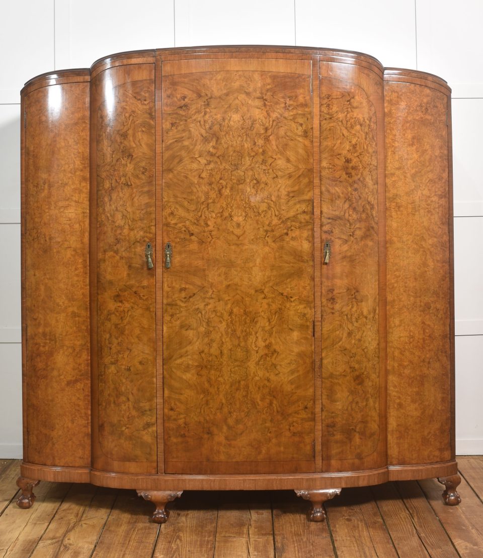 Art Deco Burr Walnut Breakfront Wardrobe