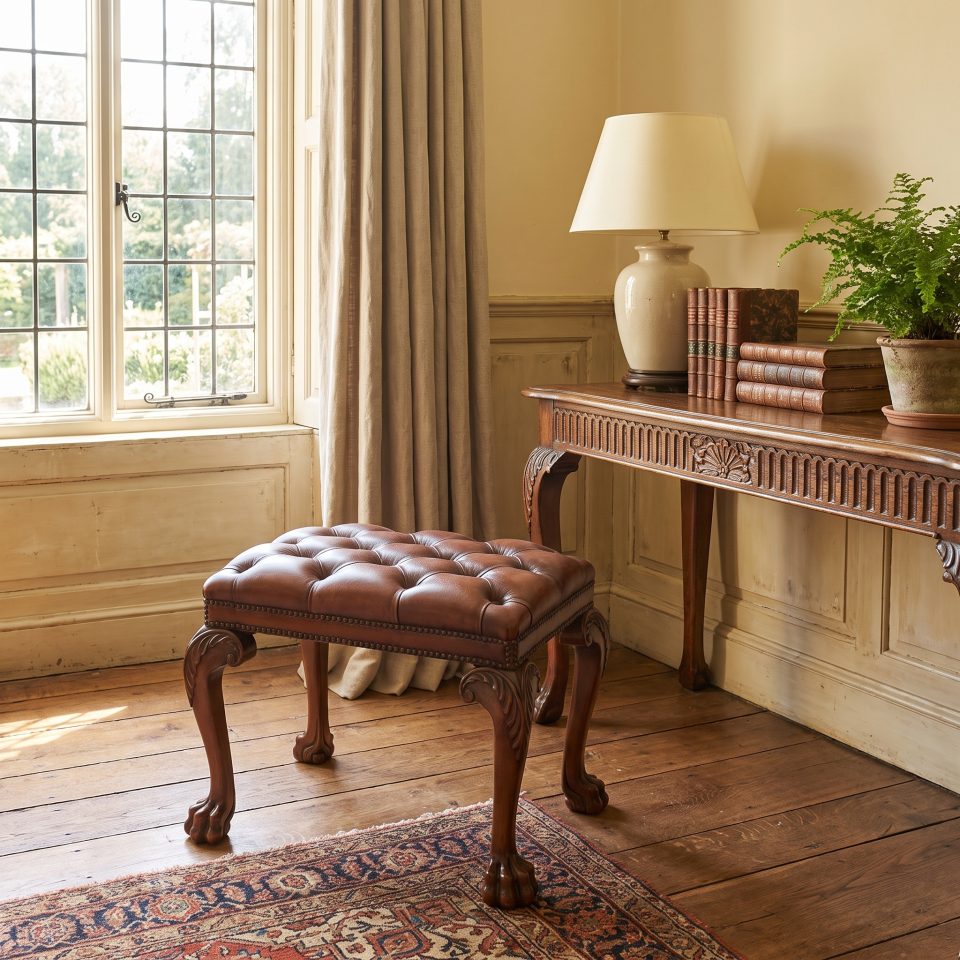 Chippendale-Style Mahogany and Leather Stool