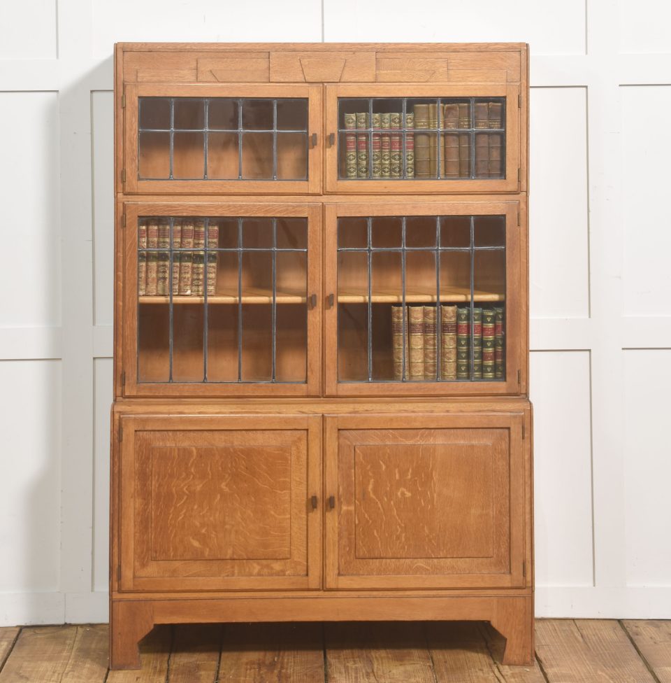 Art Deco Oak Leaded Glass Bookcase