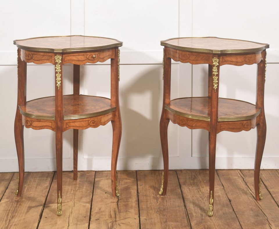 Pair of French Louis XV style marquetry side tables