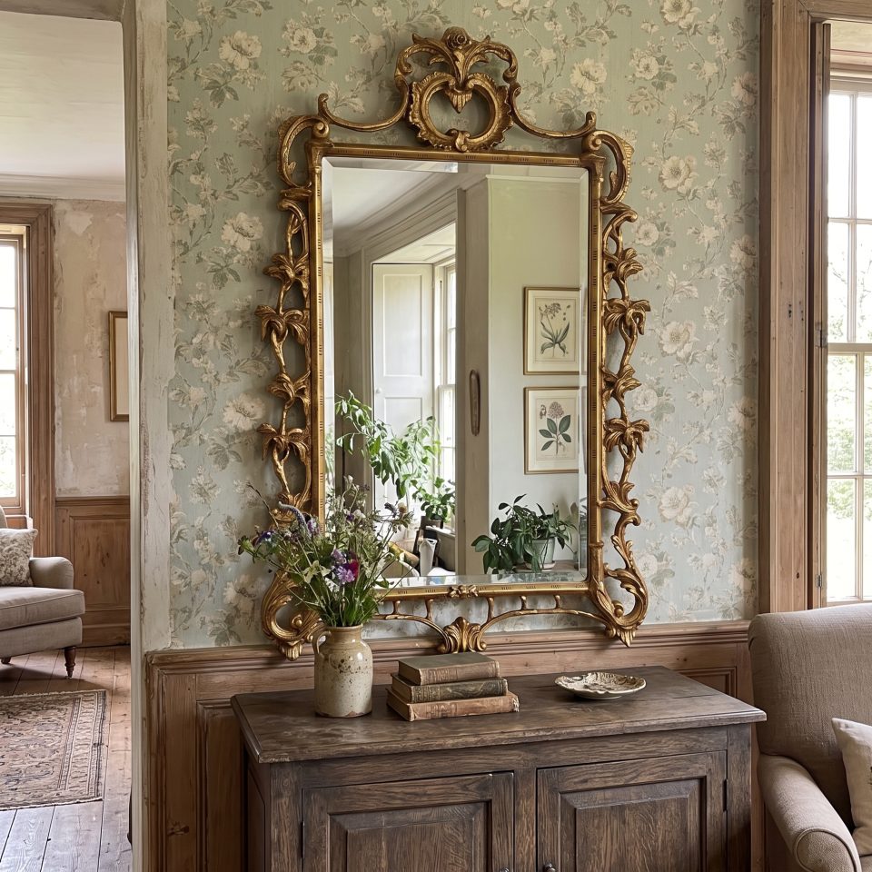 Rococo Revival carved giltwood bevelled wall mirror