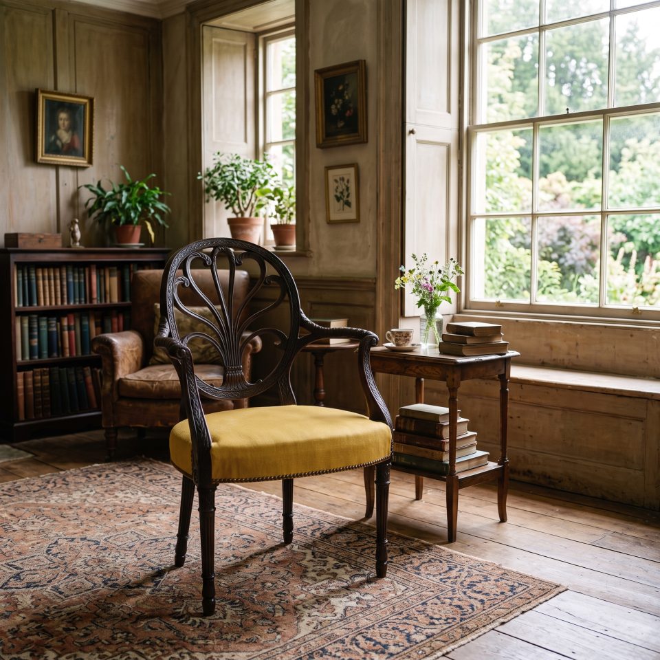 Carved mahogany open armchair