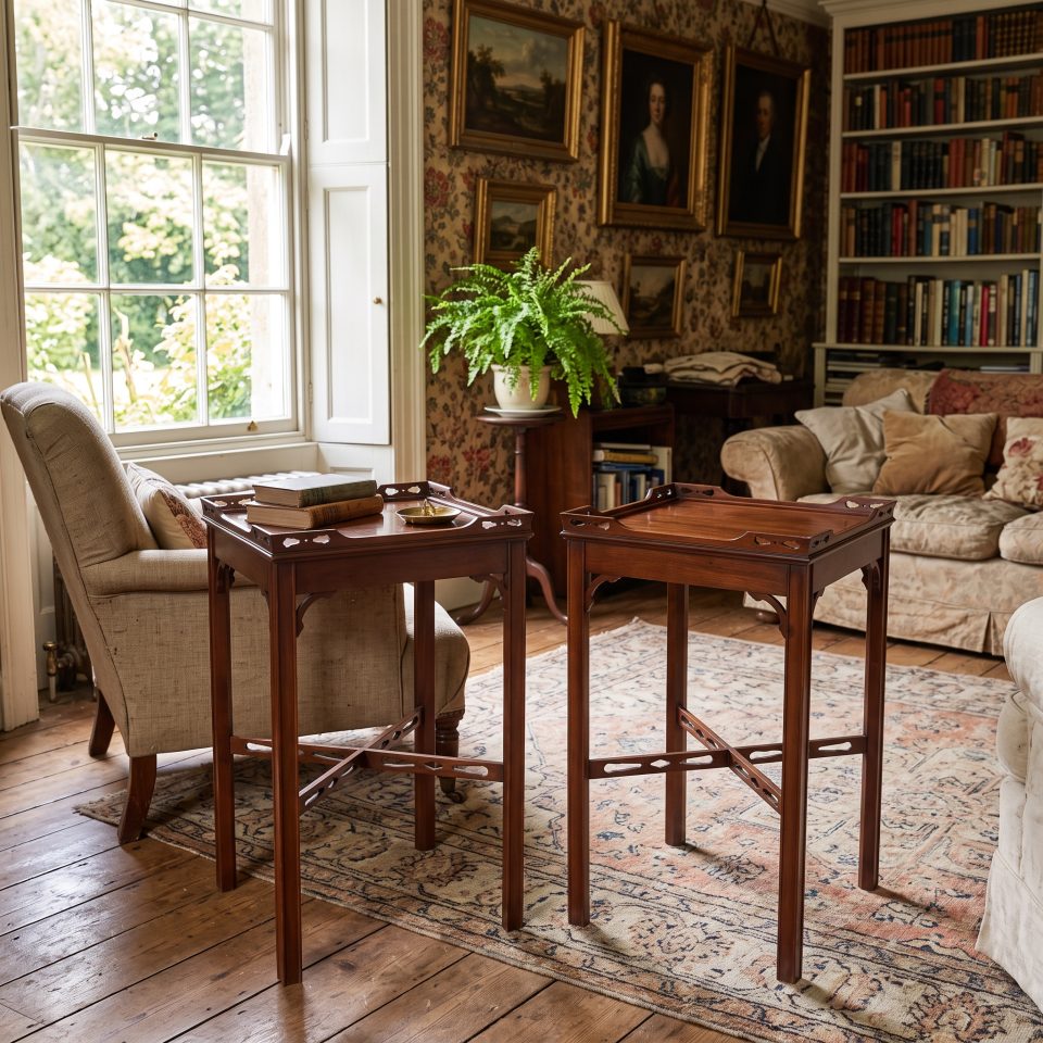 Pair of Edwardian mahogany galleried side tables