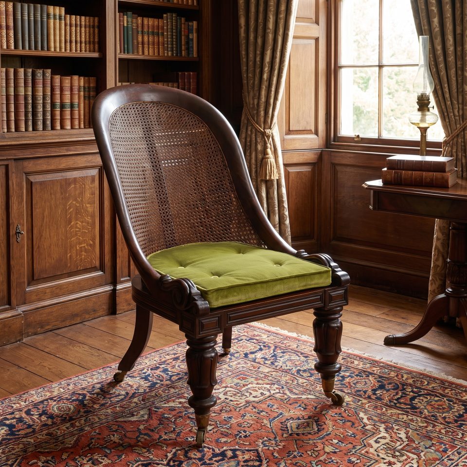 Victorian mahogany and cane slipper chair